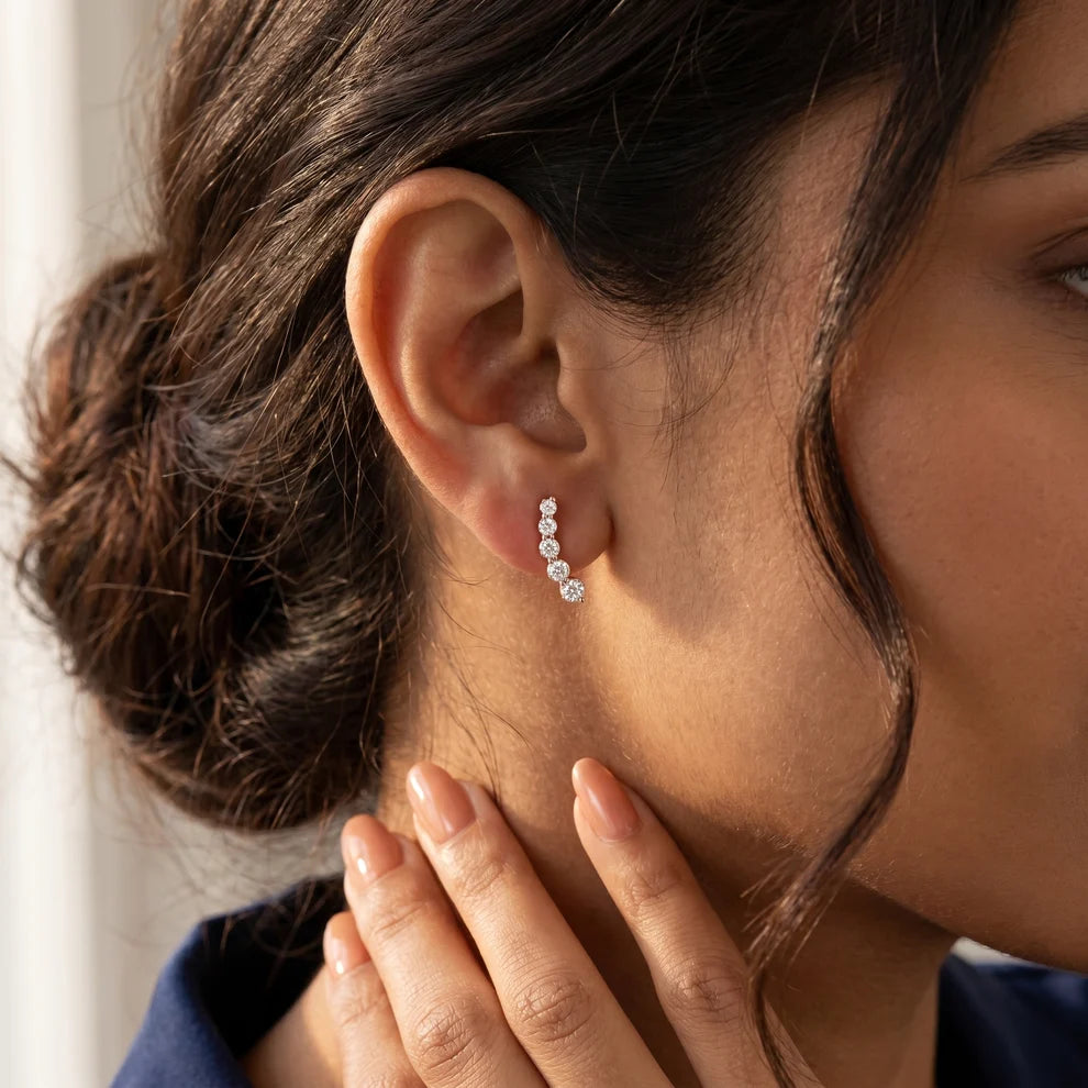 Iris Climber Round Diamond Earrings