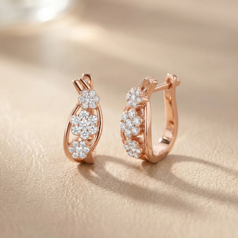 The Triple Flora Round Diamond Hoop Earrings
