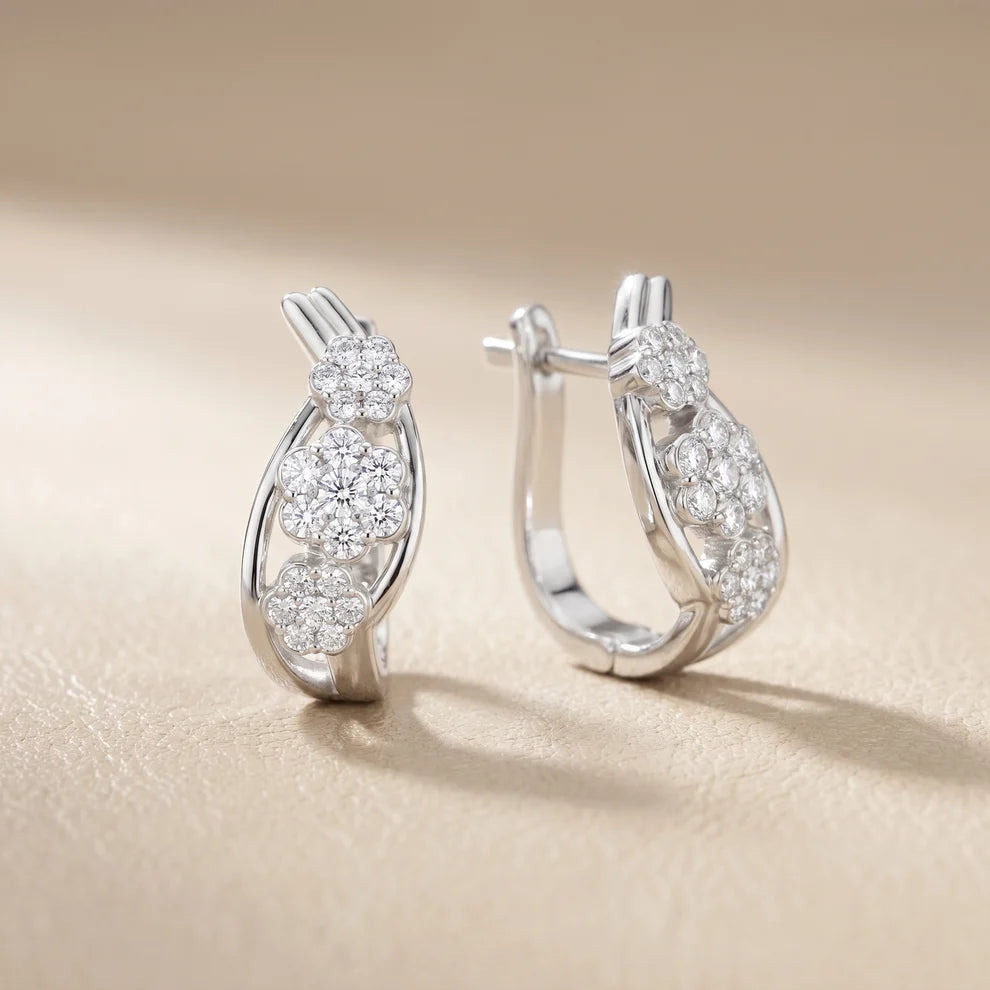 The Triple Flora Round Diamond Hoop Earrings