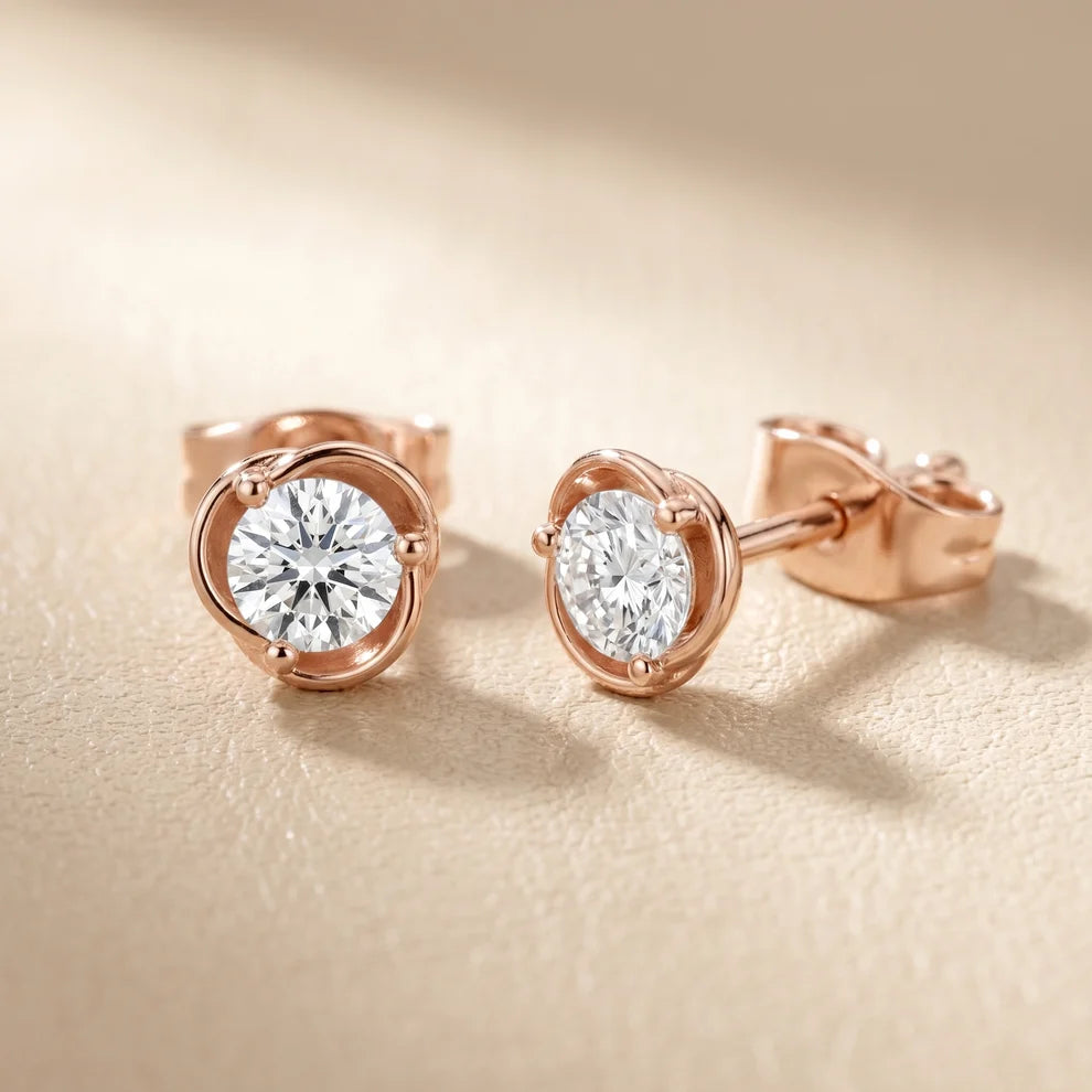 Petal Embrace Round Diamond Earrings
