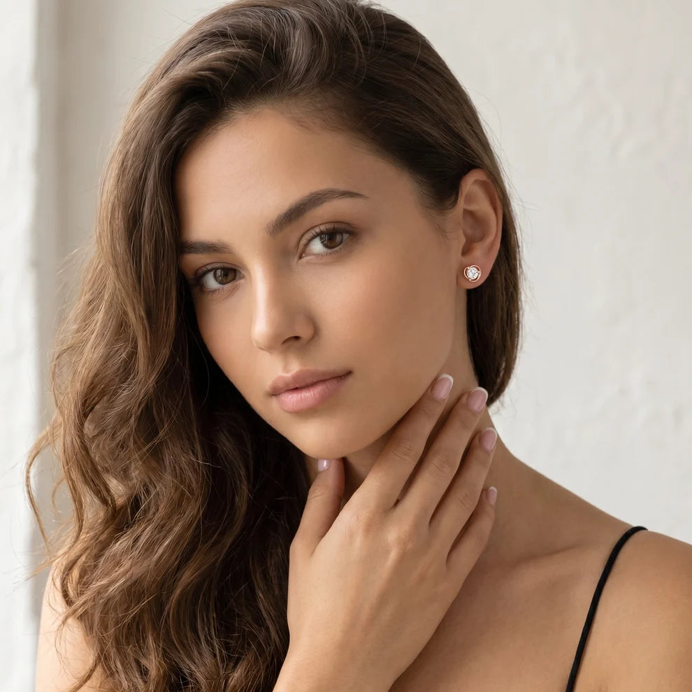 Petal Embrace Round Diamond Earrings