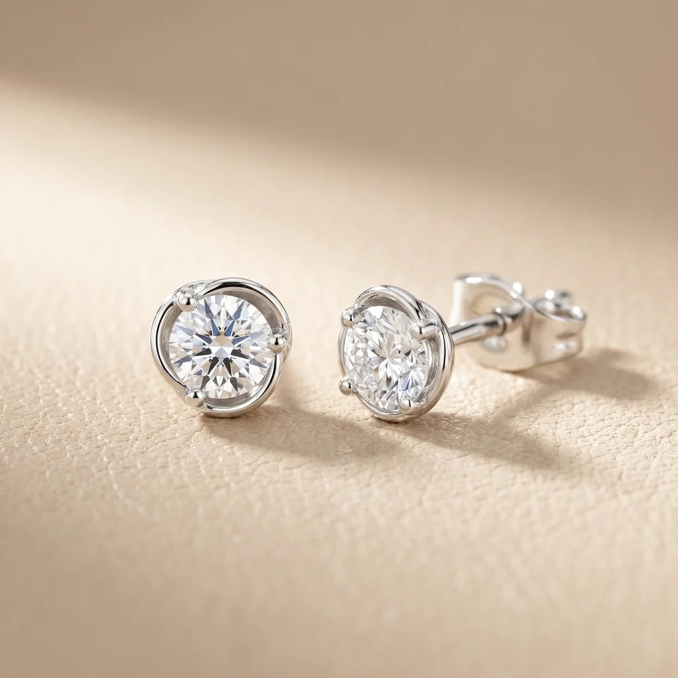 Petal Embrace Round Diamond Earrings
