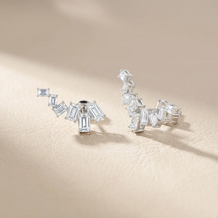 Structured Cascade Emerald Diamond Climber Earrings