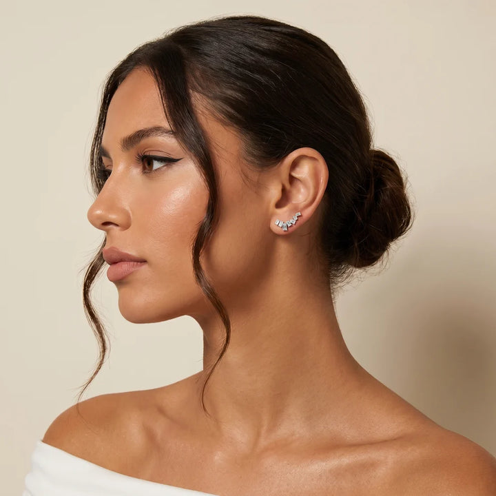 Structured Cascade Emerald Diamond Climber Earrings