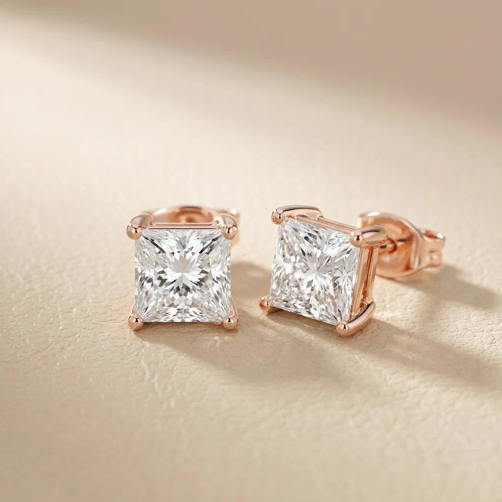 Four-Prong Princess Diamond Earrings