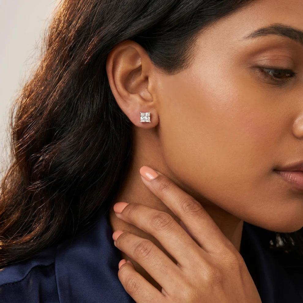 Four-Prong Princess Diamond Earrings