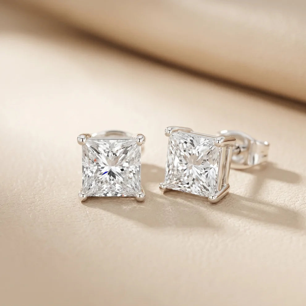 Four-Prong Princess Diamond Earrings