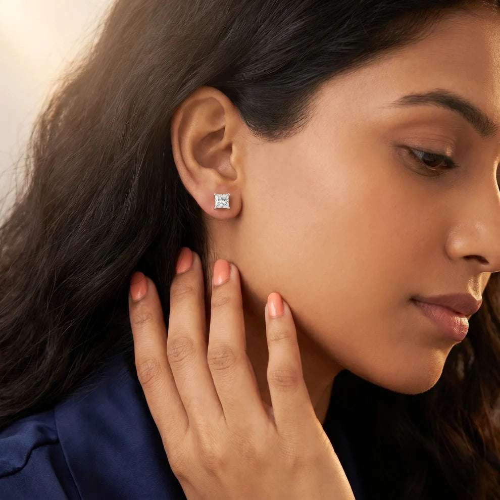 Four-Prong Princess Diamond Earrings