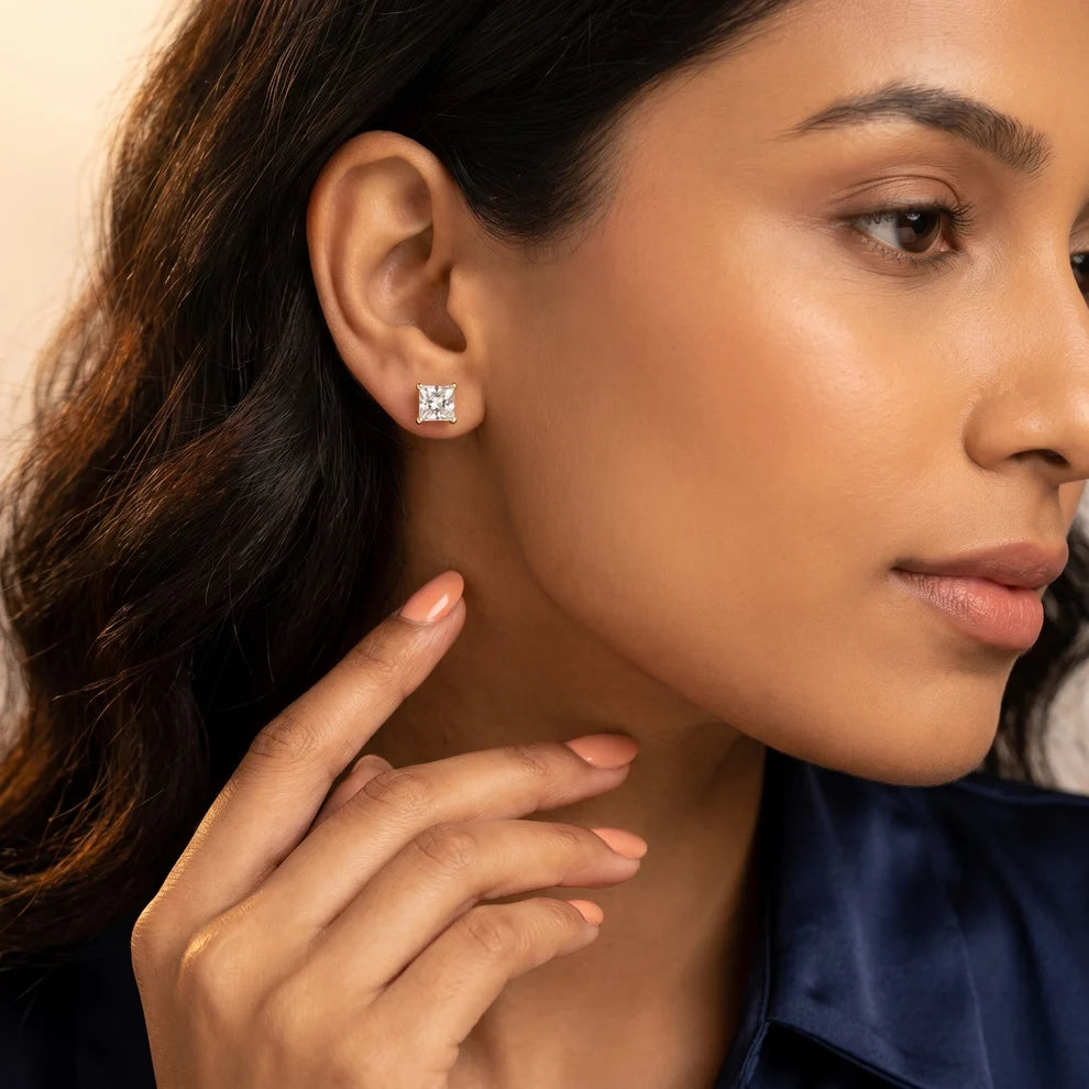 Four-Prong Princess Diamond Earrings
