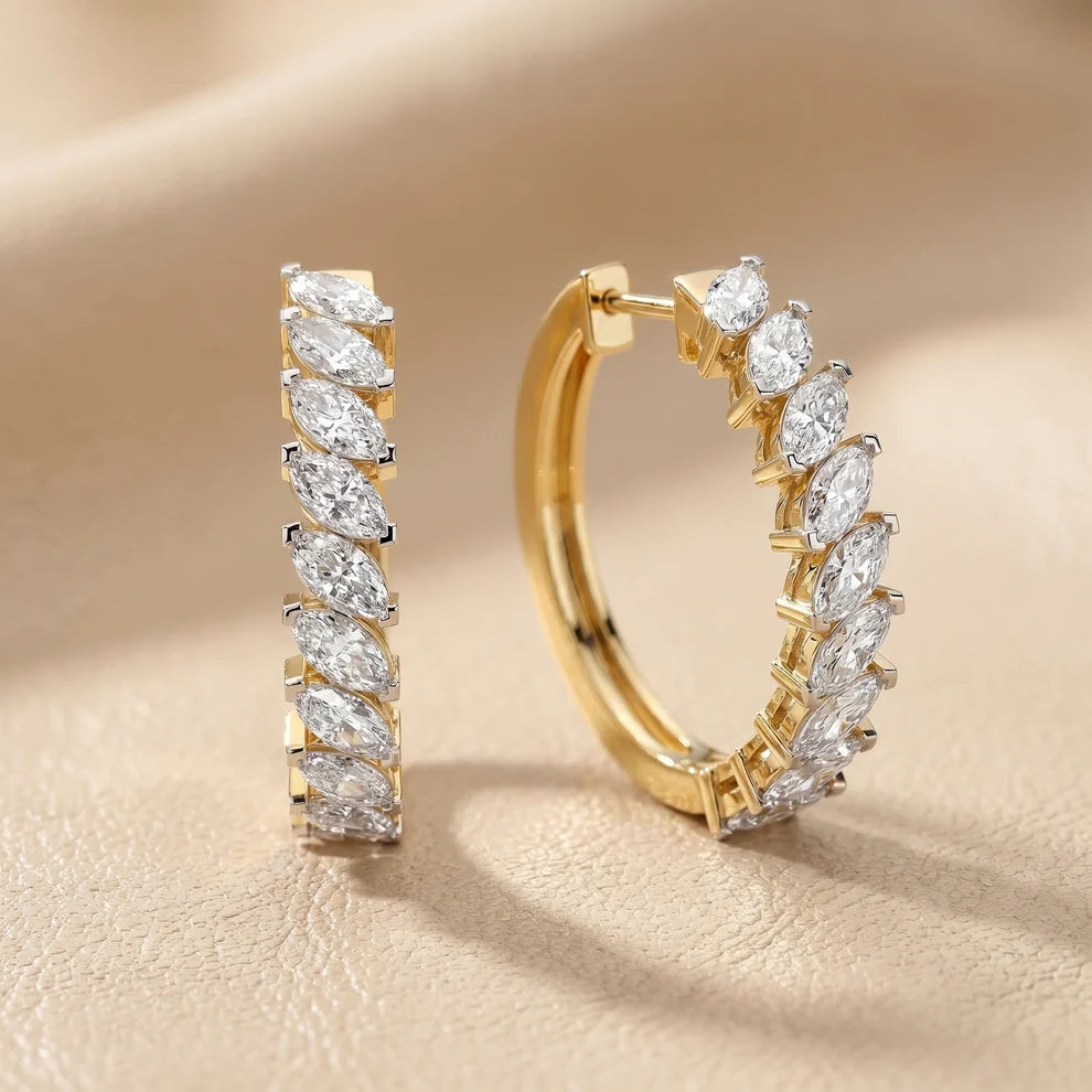 Marquise Diamond Hoop Earrings