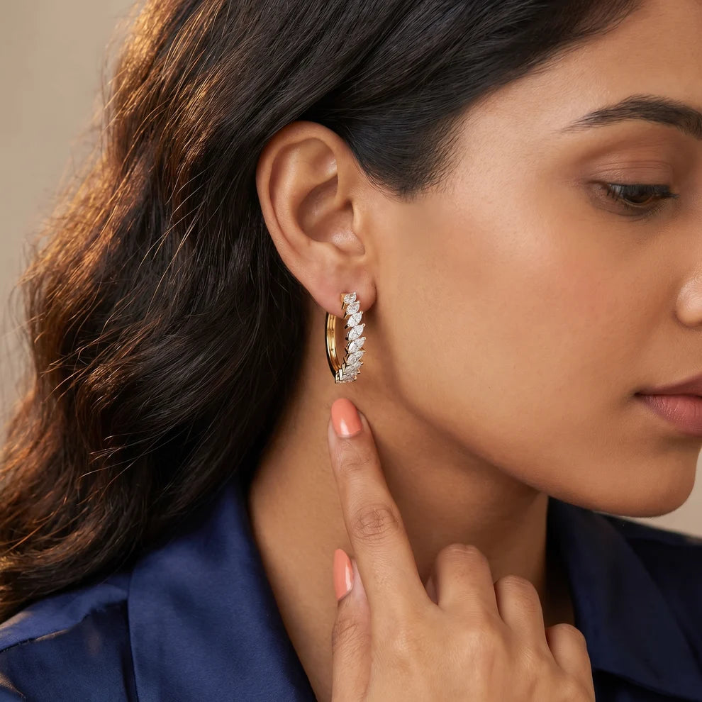Marquise Diamond Hoop Earrings