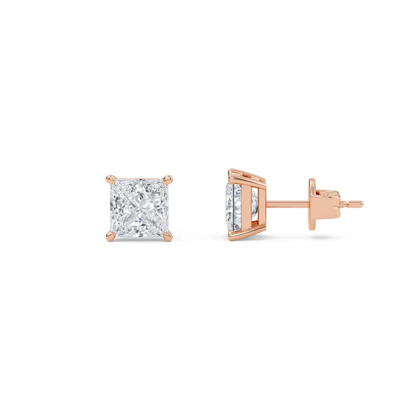 Princess-Cut Diamond Stud Earrings in Yellow Gold