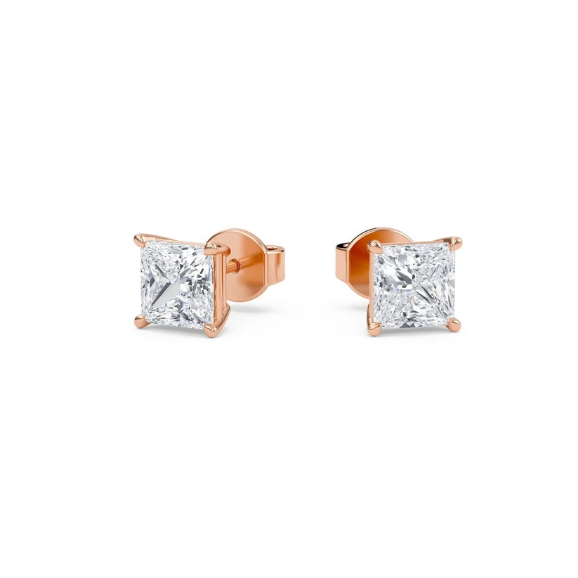 Princess-Cut Diamond Stud Earrings in Yellow Gold