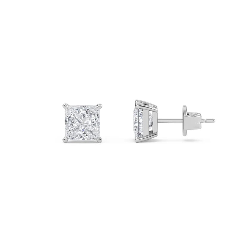 Princess-Cut Diamond Stud Earrings in Yellow Gold