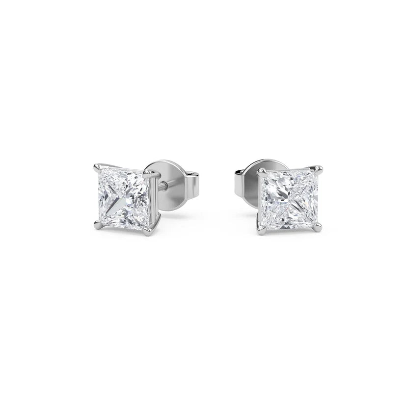 Princess-Cut Diamond Stud Earrings in Yellow Gold