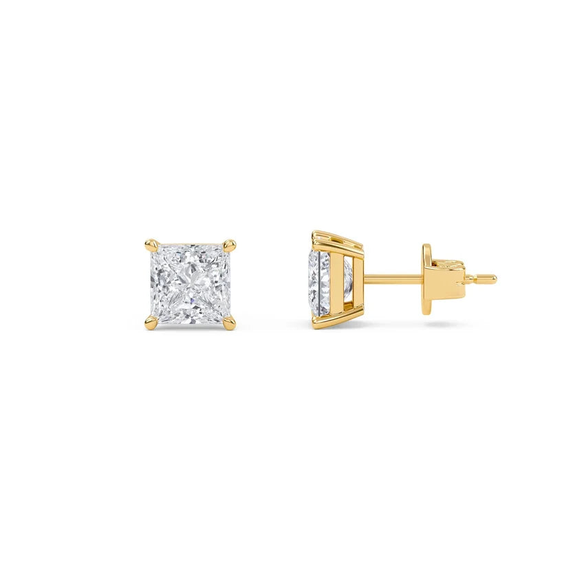 Princess-Cut Diamond Stud Earrings in Yellow Gold