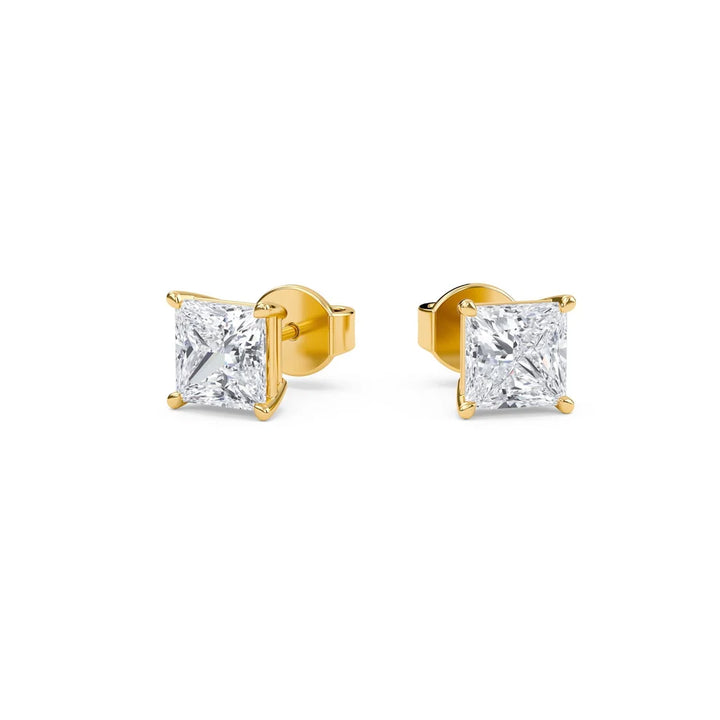 Princess-Cut Diamond Stud Earrings in Yellow Gold