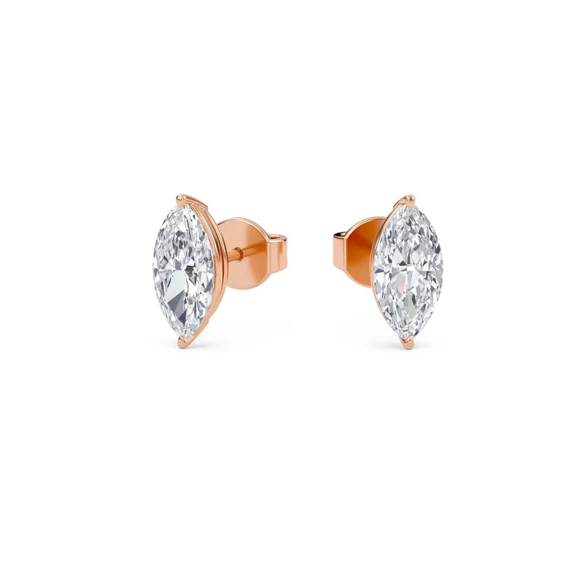 Marquise-Cut Diamond Solitaire Stud Earrings in Gold