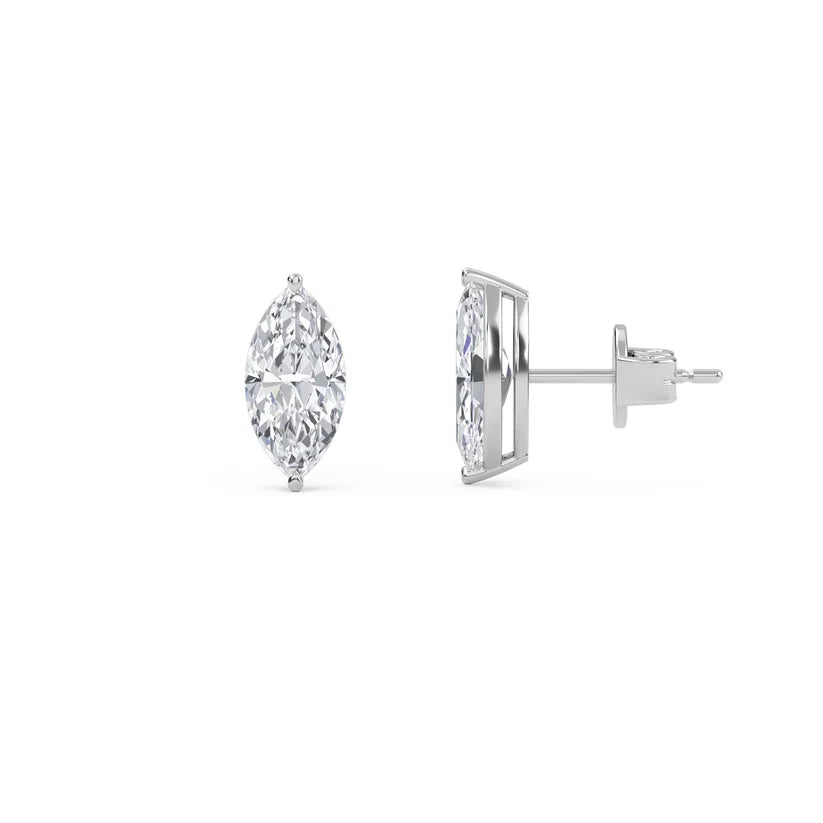 Marquise-Cut Diamond Solitaire Stud Earrings in Gold
