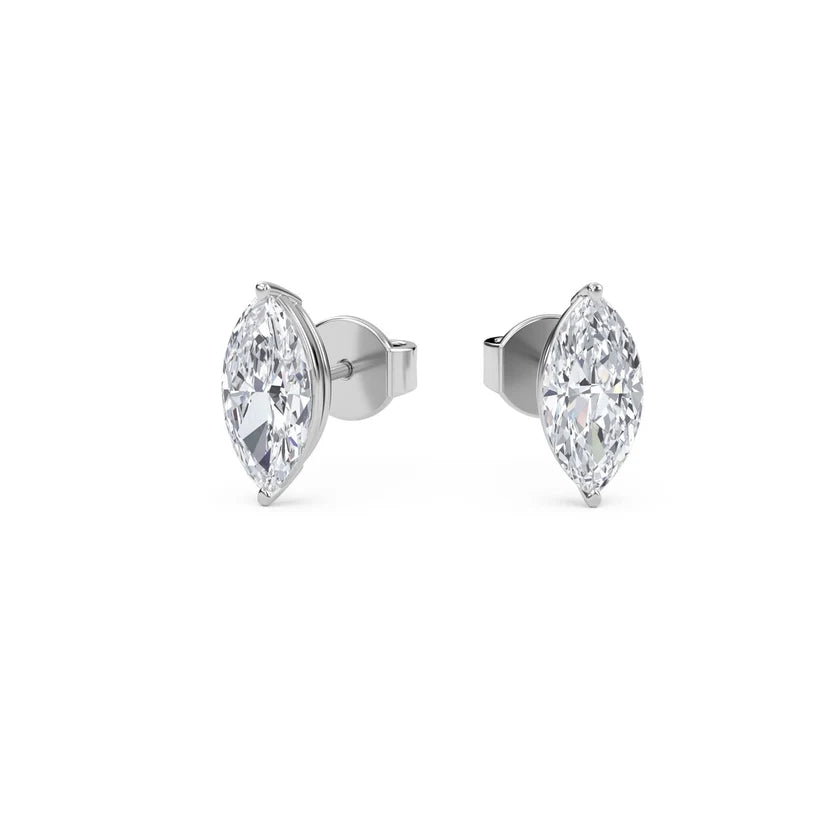 Marquise-Cut Diamond Solitaire Stud Earrings in Gold