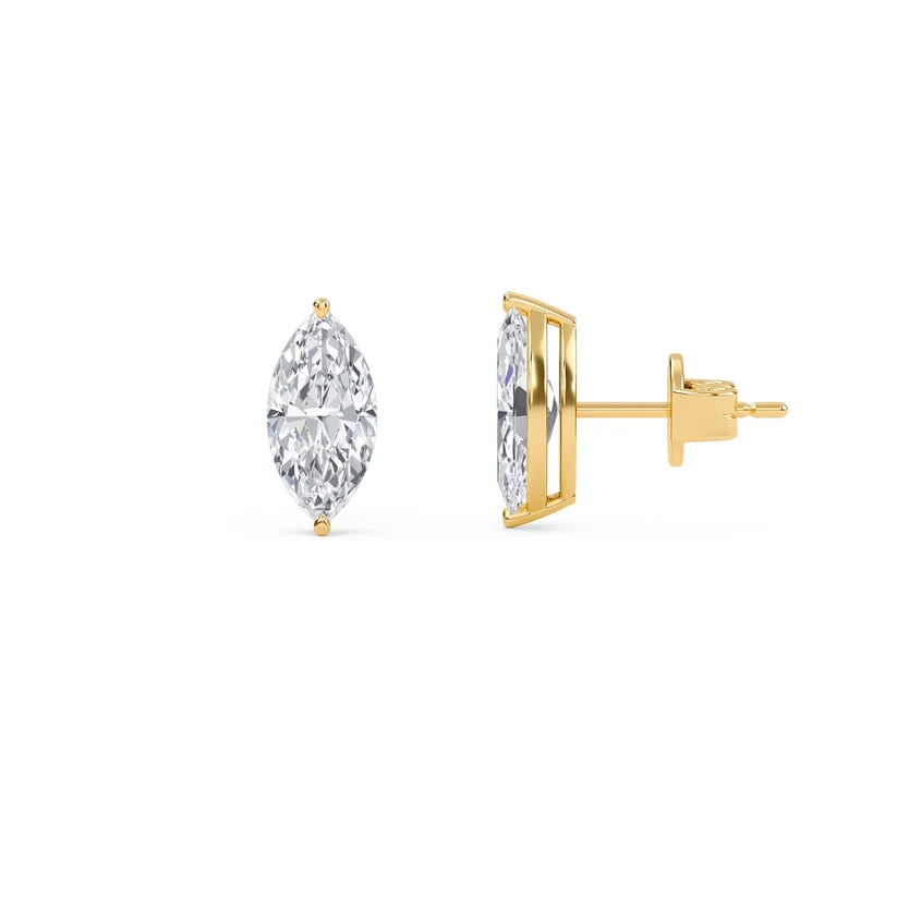 Marquise-Cut Diamond Solitaire Stud Earrings in Gold