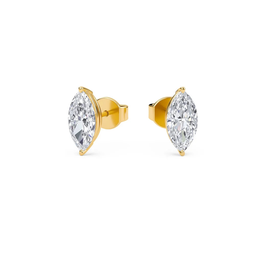 Marquise-Cut Diamond Solitaire Stud Earrings in Gold