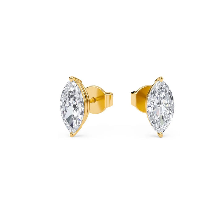 Marquise-Cut Diamond Solitaire Stud Earrings in Gold