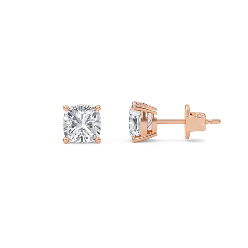 Cushion-Cut Diamond Solitaire Stud Earrings in Gold
