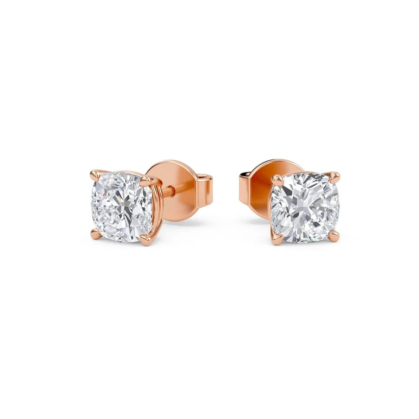 Cushion-Cut Diamond Solitaire Stud Earrings in Gold