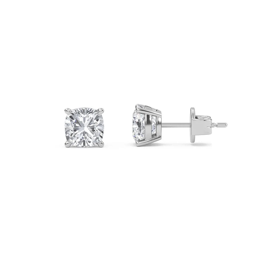 Cushion-Cut Diamond Solitaire Stud Earrings in Gold