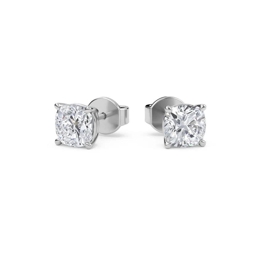 Cushion-Cut Diamond Solitaire Stud Earrings in Gold