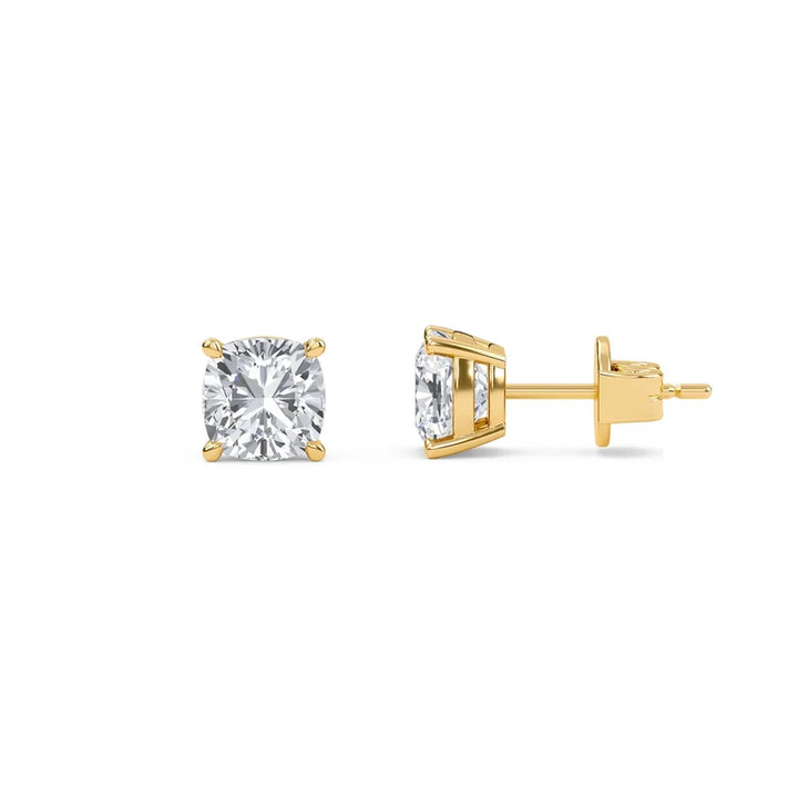 Cushion-Cut Diamond Solitaire Stud Earrings in Gold