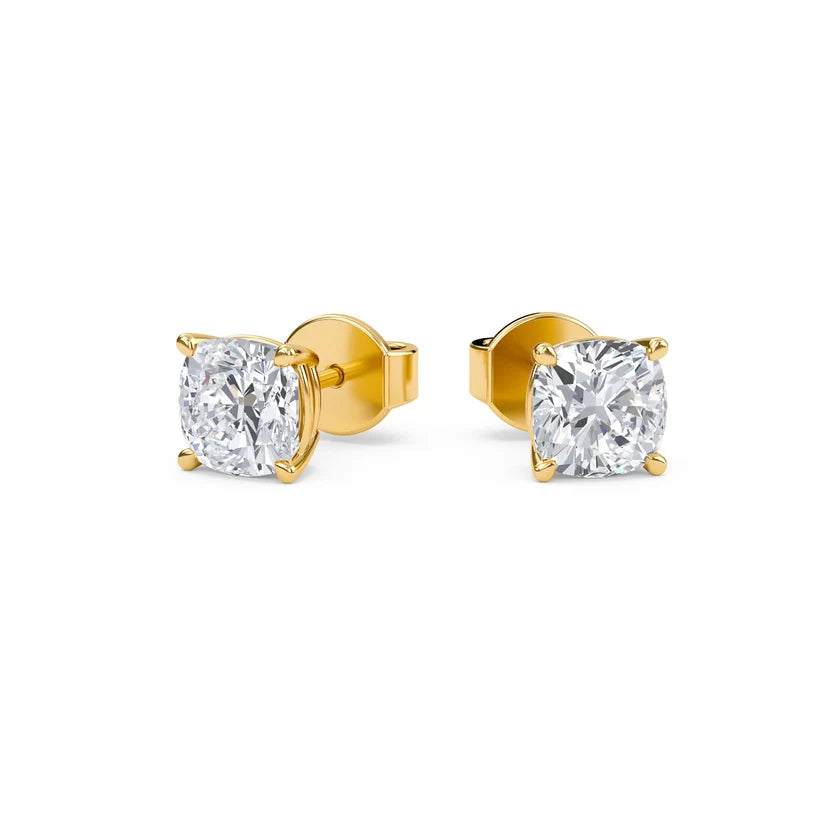 Cushion-Cut Diamond Solitaire Stud Earrings in Gold