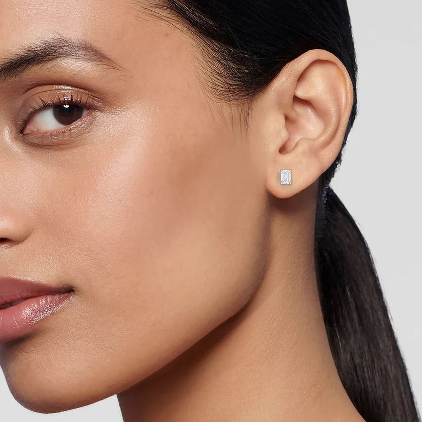 Elegant Emerald-Cut Diamond Stud Earrings