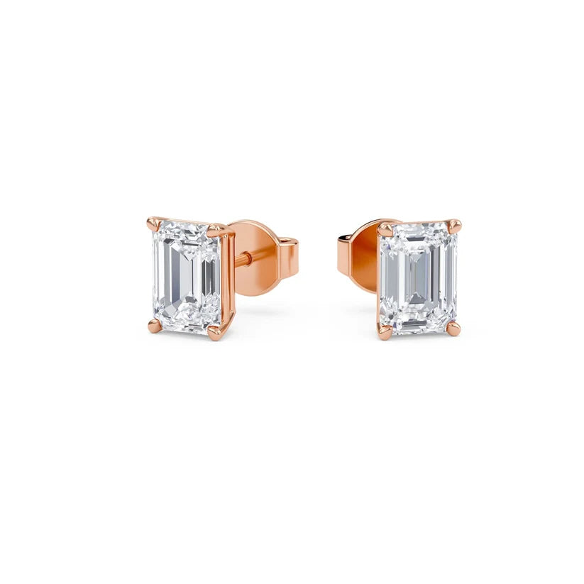 Elegant Emerald-Cut Diamond Stud Earrings