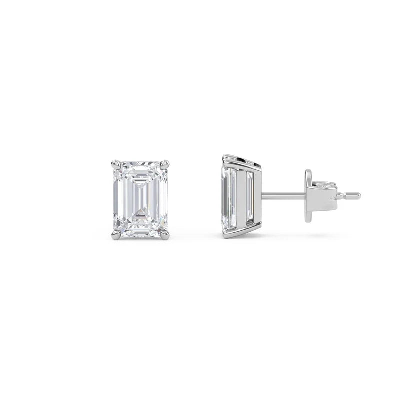 Elegant Emerald-Cut Diamond Stud Earrings