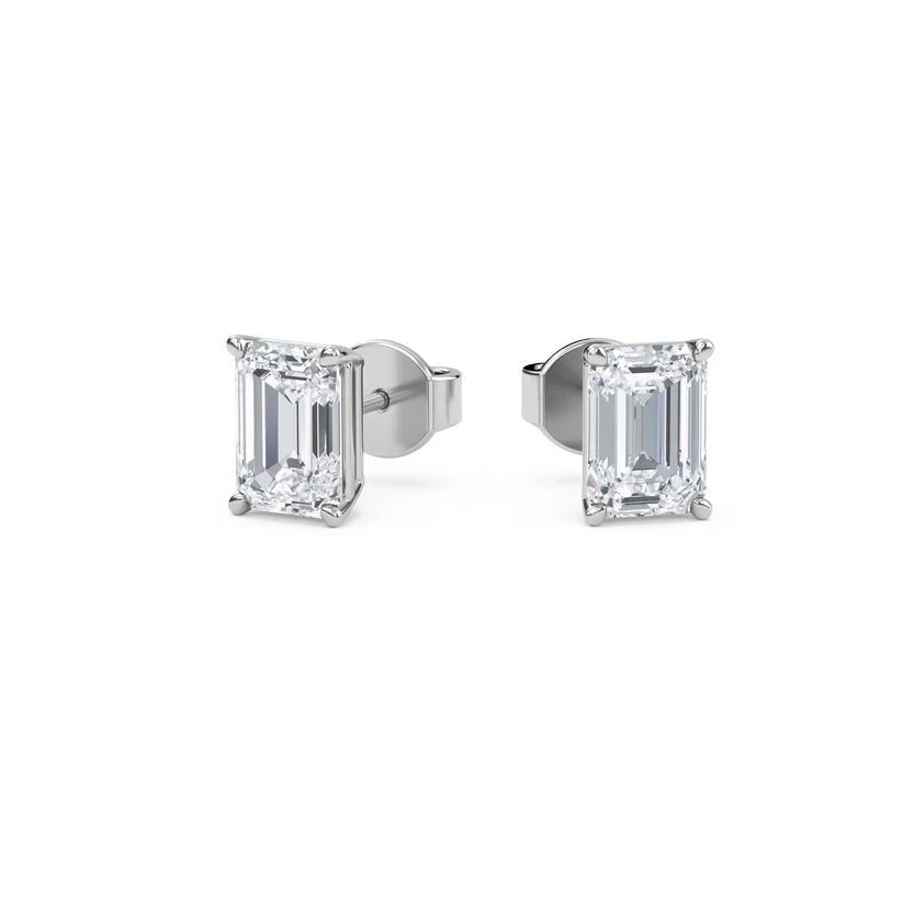 Elegant Emerald-Cut Diamond Stud Earrings