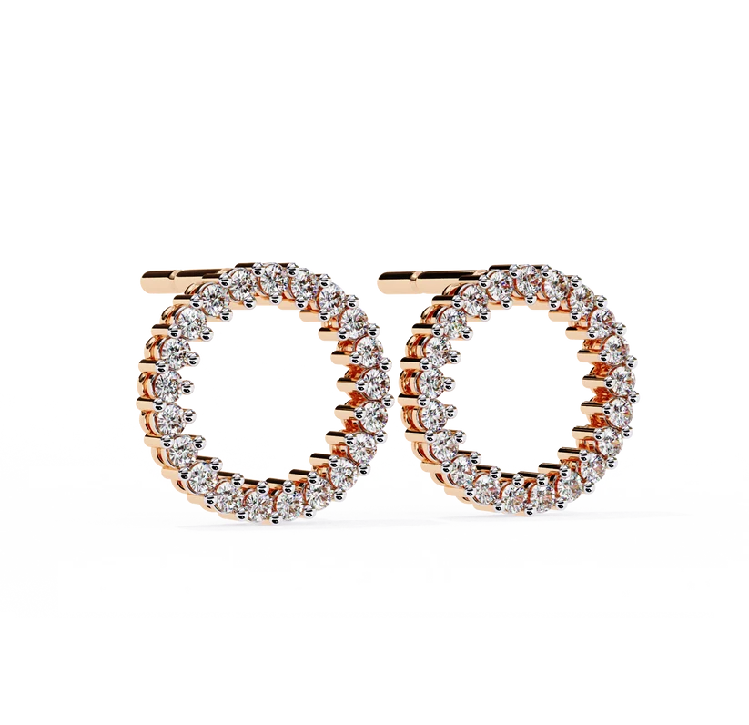 Diamond Pave Circle Hoop Stud Earrings in Gold
