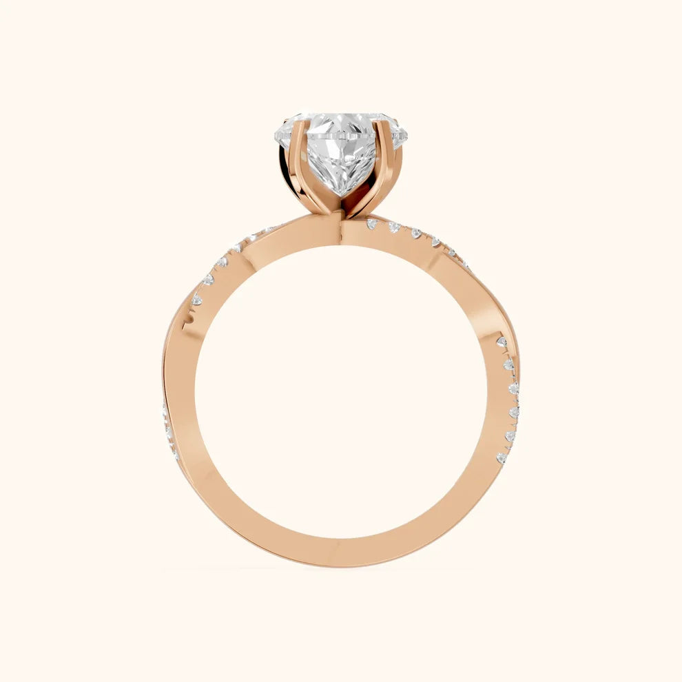 Twisted Side Stone Heart Diamond Engagement & Wedding Ring