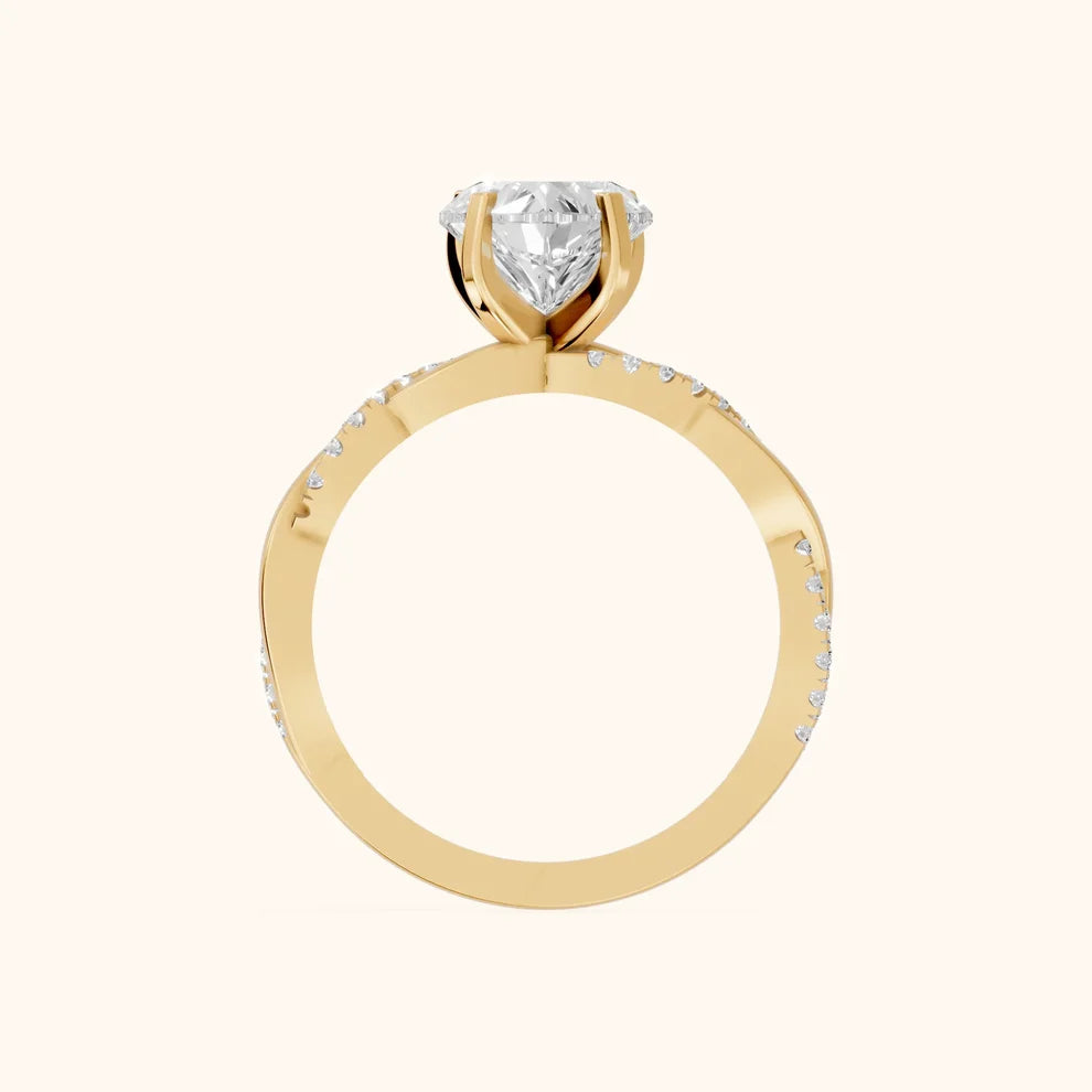 Twisted Side Stone Heart Diamond Engagement & Wedding Ring