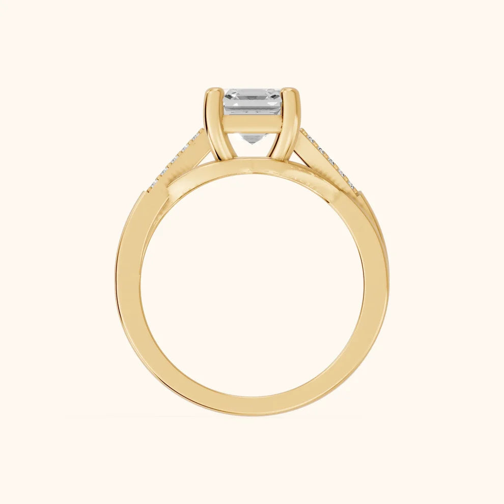 Veronica Twist Side Stone Asscher Diamond Engagement & Wedding Ring