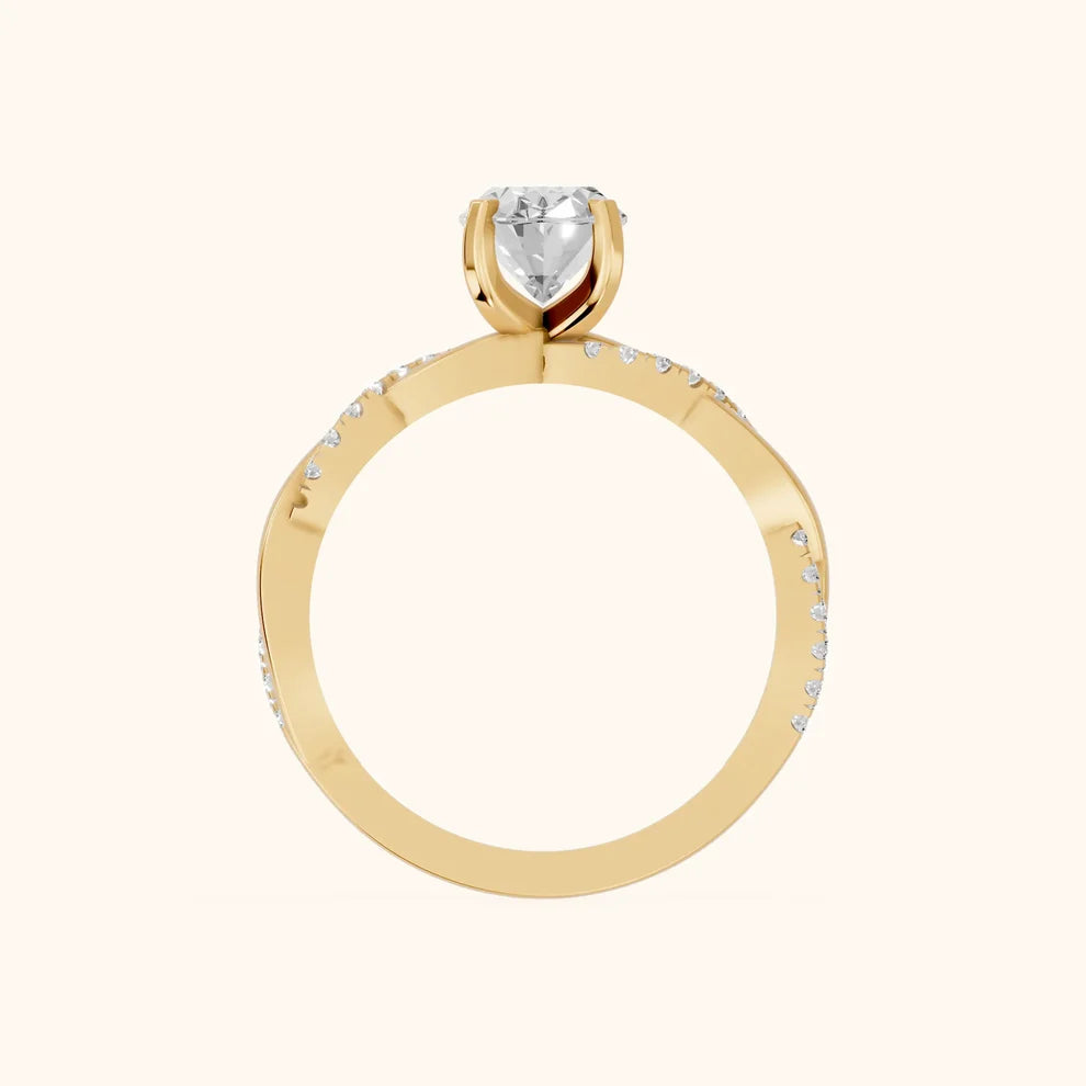 Twisted Side Stone Oval Diamond Engagement & Wedding  Ring in Yellow Gold