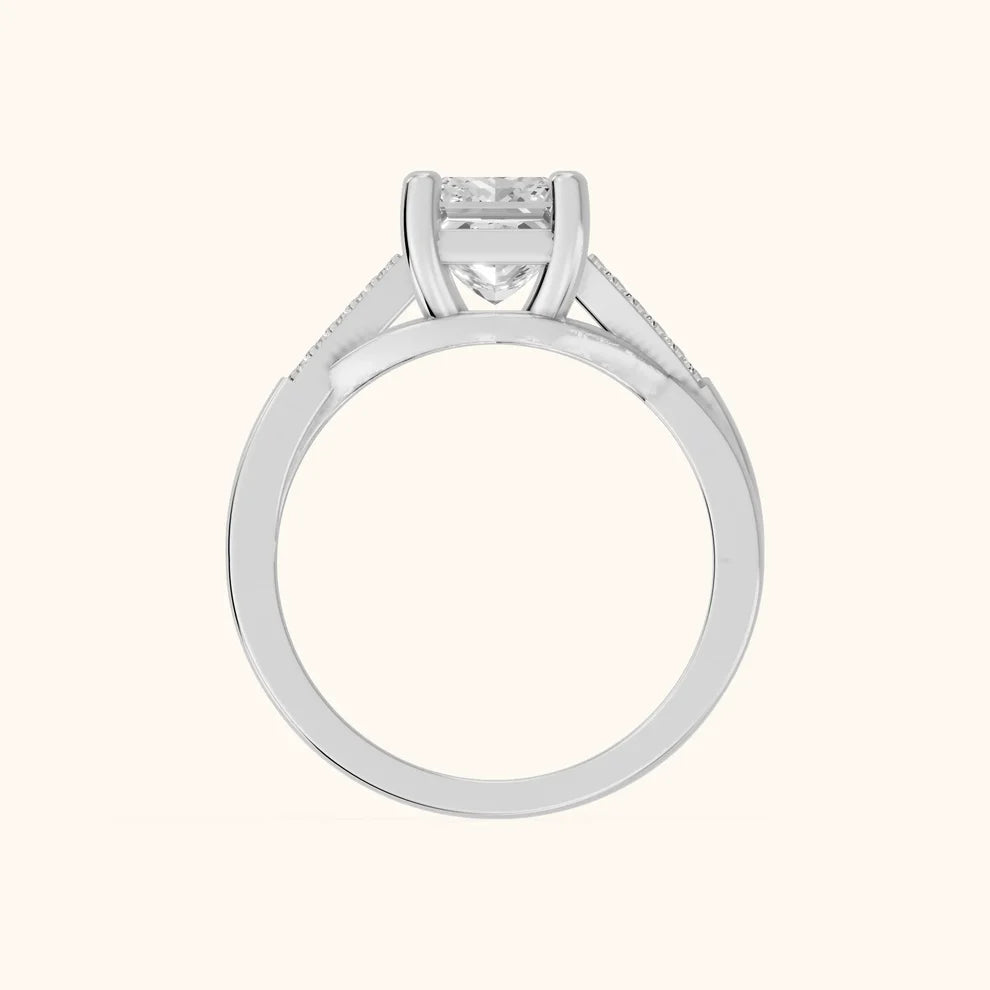 Veronica Twist Side Stone Princess Diamond Engagement & Wedding Ring
