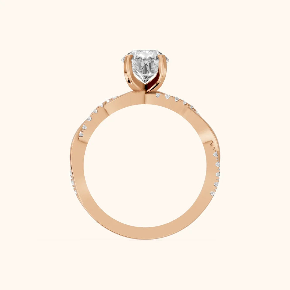 Twisted Side Stone Pear Diamond Engagement & Wedding Ring