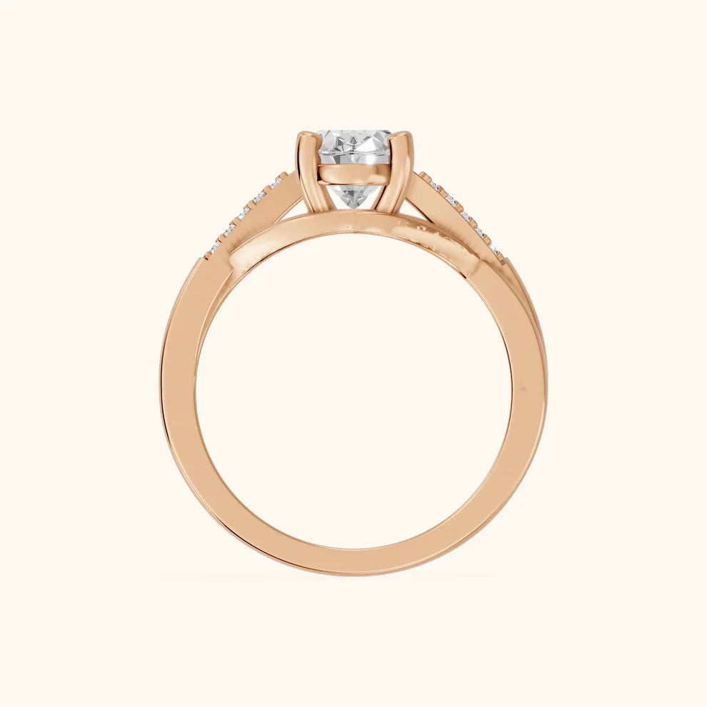 Veronica Twist Side Stone Oval Diamond Engagement & Wedding Ring