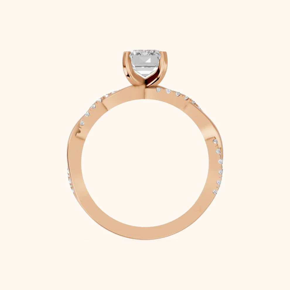 Twisted Side Stone Emerald Diamond Engagement & Wedding Ring