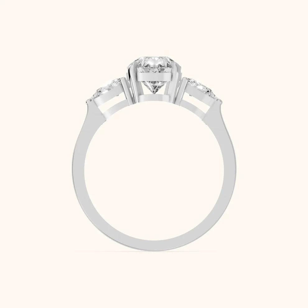 Grace Three Stone Pear Diamond Engagement & Wedding Ring