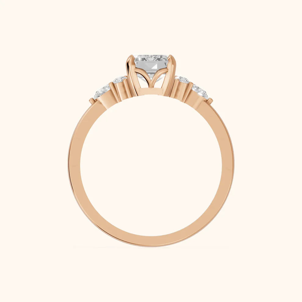 Amelia Three Stone Emerald Diamond Engagement & Wedding Ring