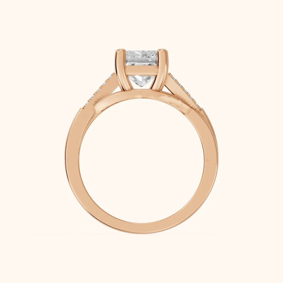 Veronica Twist Side Stone Princess Diamond Engagement & Wedding Ring