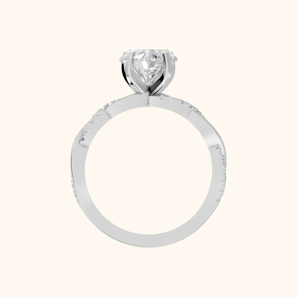 Twisted Side Stone Heart Diamond Engagement & Wedding Ring